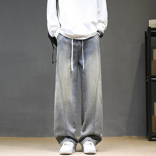 Herren Weite Denim‑Baggy‑Jeans mit Tunnelzugbund, tiefem Schritt und markanten Ziernähten Nord Taschen