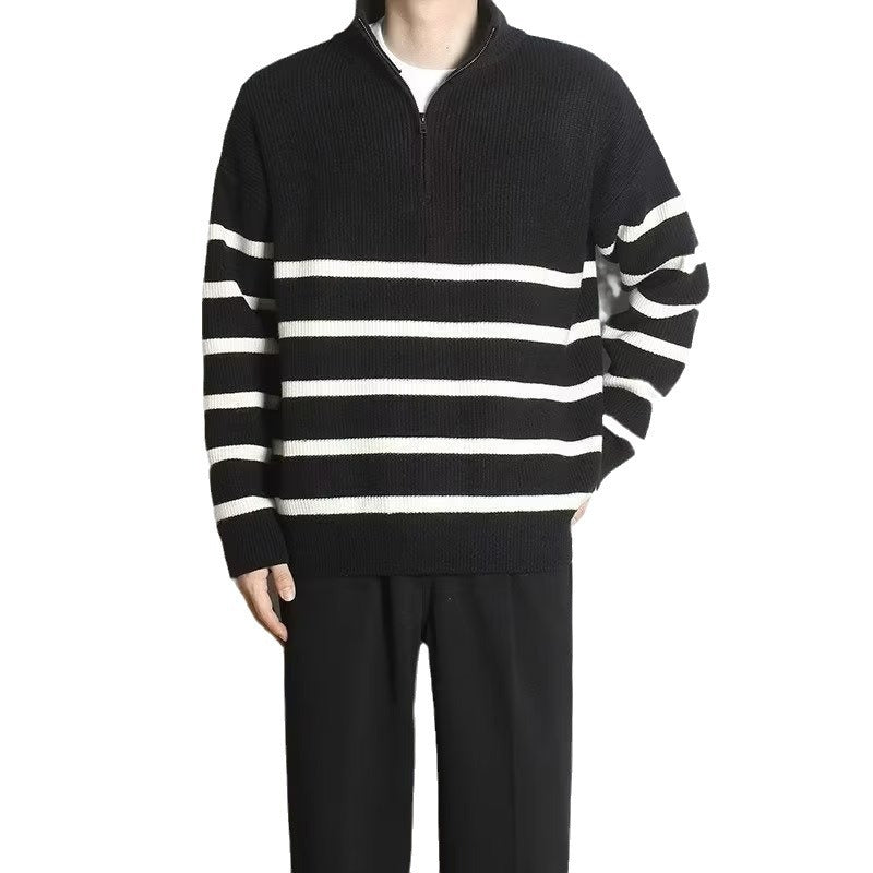 Herren Grobstrickpullover mit Zipper und Streifen Nord Taschen