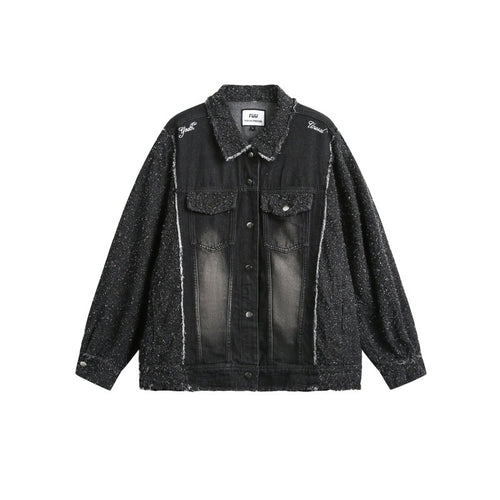 Unisex Oversized-Jeansblouson mit melierter Bouclé-Ärmelpartie und ausgefranster Kante Nord Taschen
