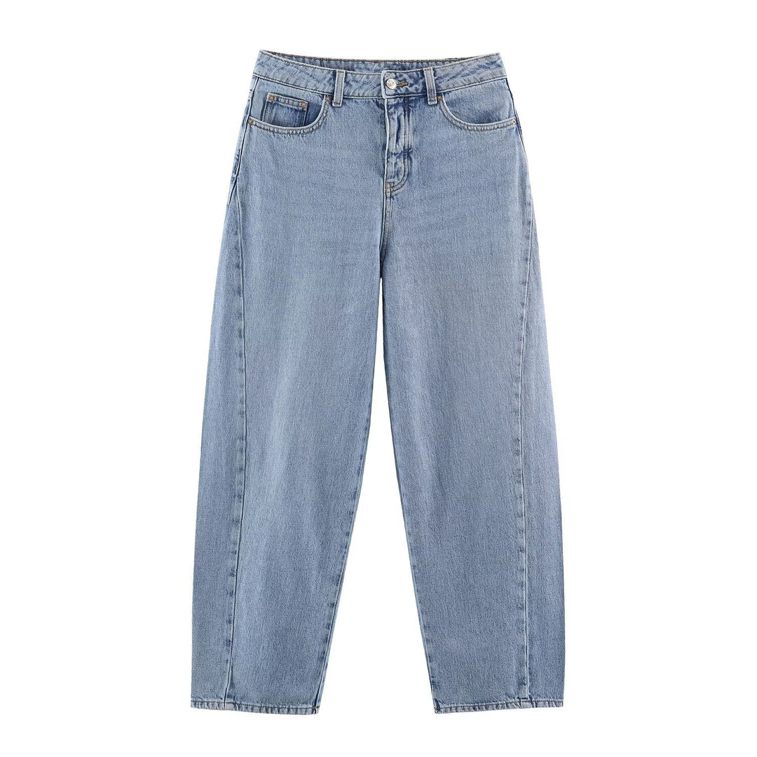 Damen Hochtaillierte weite Jeans mit geradem Bein und Cropped-Länge Nord Taschen