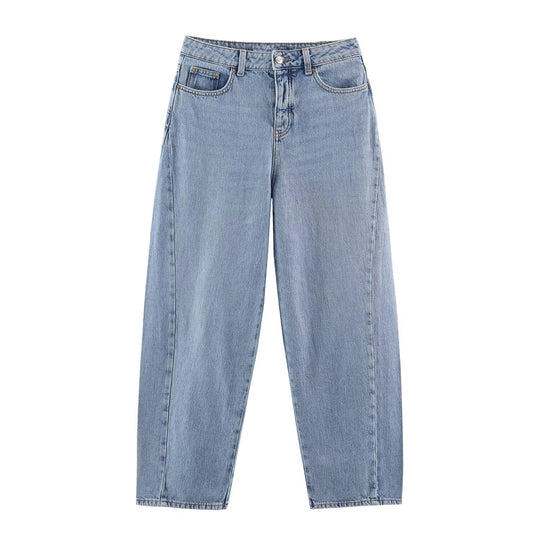 Damen Hochtaillierte weite Jeans mit geradem Bein und Cropped-Länge Nord Taschen