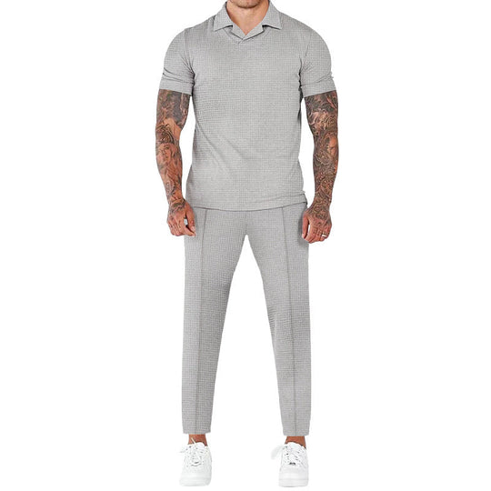 Herren elegantes Kurzarm-Hemd- und Hose-Set mit strukturiertem Design und komfortabler Passform - Arvani