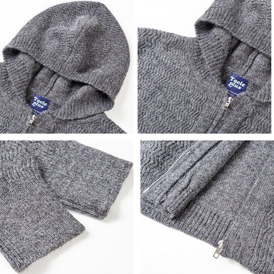 Unisex Strick-Kapuzenjacke mit Strukturmuster und durchgehendem Reißverschluss Nord Taschen