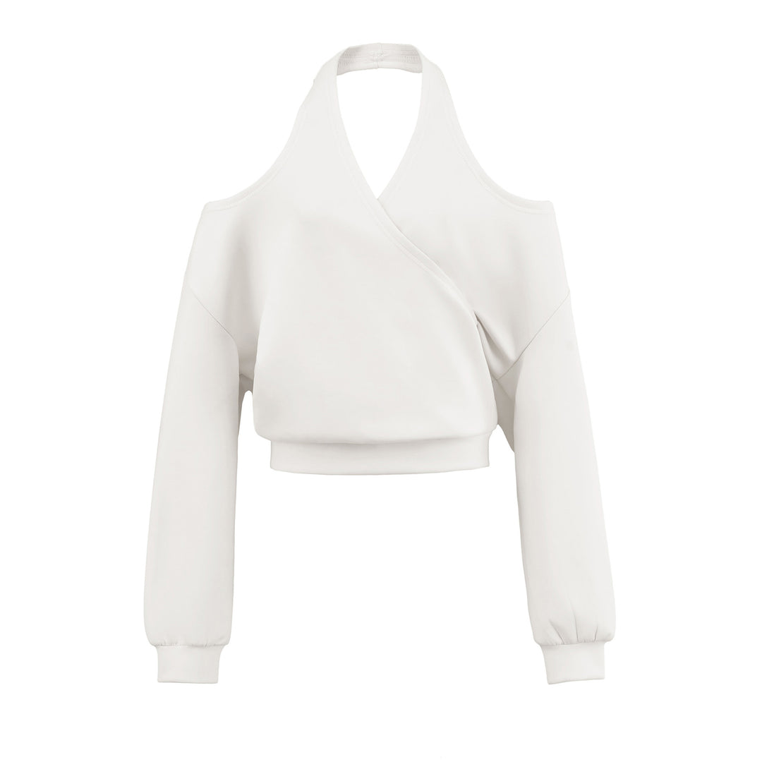Damen Cropped Sweatshirt mit Neckholder, Cold-Shoulder und Wickeloptik Nord Taschen