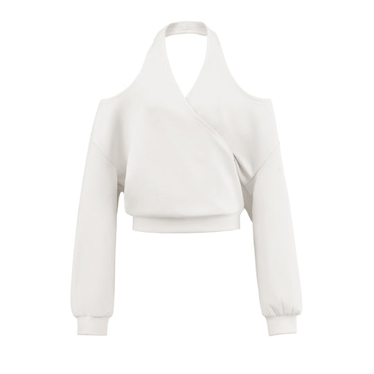 Damen Cropped Sweatshirt mit Neckholder, Cold-Shoulder und Wickeloptik Nord Taschen