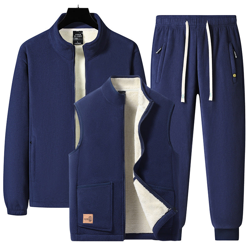 Herren Dreiteiliges Thermo-Fleece-Trainingsset mit wattierter Weste und Jogginghose Nord Taschen