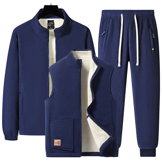 Herren Dreiteiliges Thermo-Fleece-Trainingsset mit wattierter Weste und Jogginghose Nord Taschen