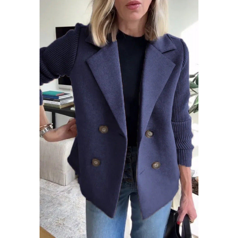 Damen Doppelreihige Blazer-Weste mit breitem Revers und gerippten Strickärmeln Nord Taschen