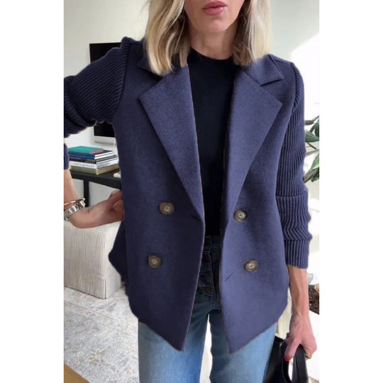 Damen Doppelreihige Blazer-Weste mit breitem Revers und gerippten Strickärmeln Nord Taschen