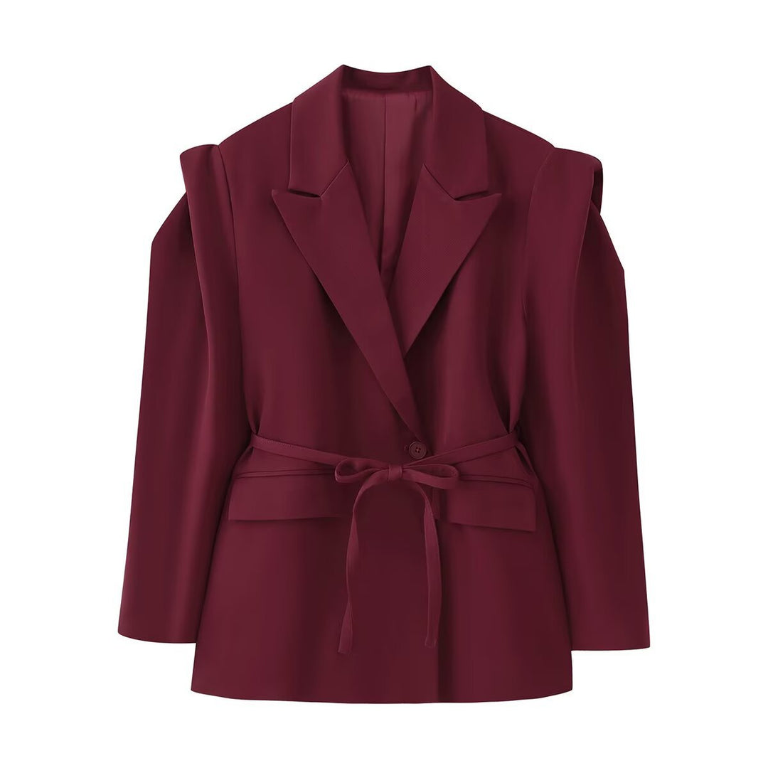 Damen Taillierter Ein-Knopf-Blazer mit Bindegürtel und Schulter‑Cut‑Out Nord Taschen