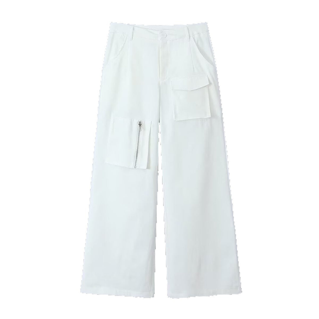 Damen Weite Cargo-Hose mit hoher Taille und Utility-Taschen Nord Taschen