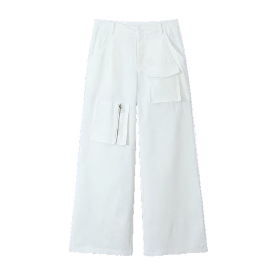 Damen Weite Cargo-Hose mit hoher Taille und Utility-Taschen Nord Taschen