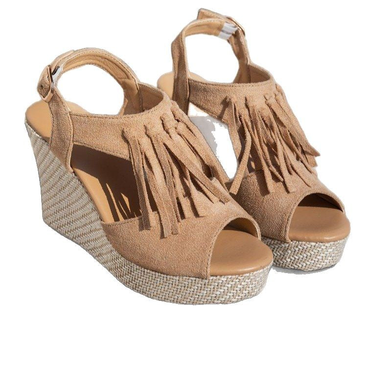 Damen Wedge-Sandaletten mit fransigen Verzierungen und ergonomischem Fußbett Nord Taschen