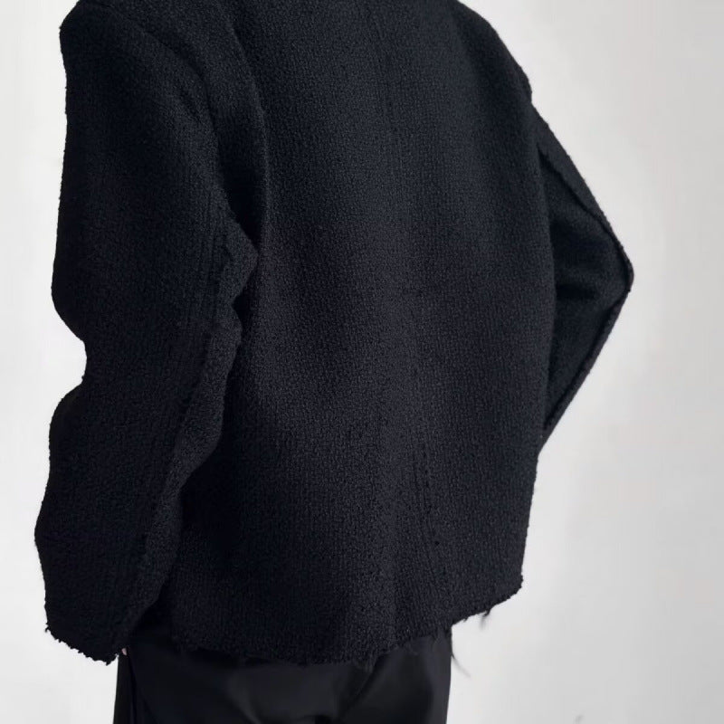 Damen Oversized Bouclé-Jacke ohne Kragen mit aufgesetzten Taschen und Raw‑Edge-Details Nord Taschen