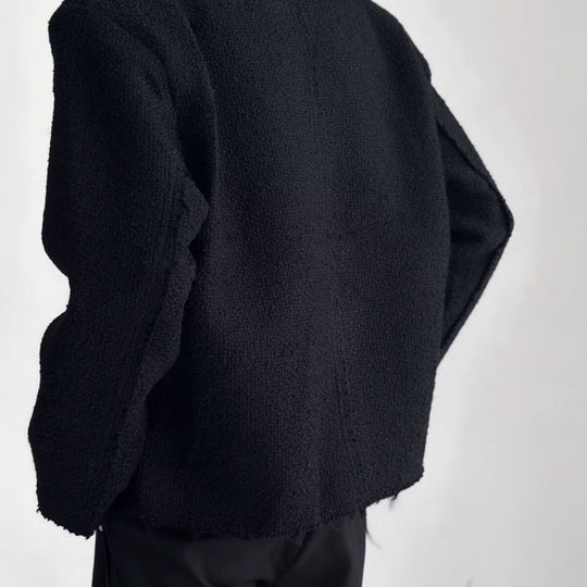 Damen Oversized Bouclé-Jacke ohne Kragen mit aufgesetzten Taschen und Raw‑Edge-Details Nord Taschen