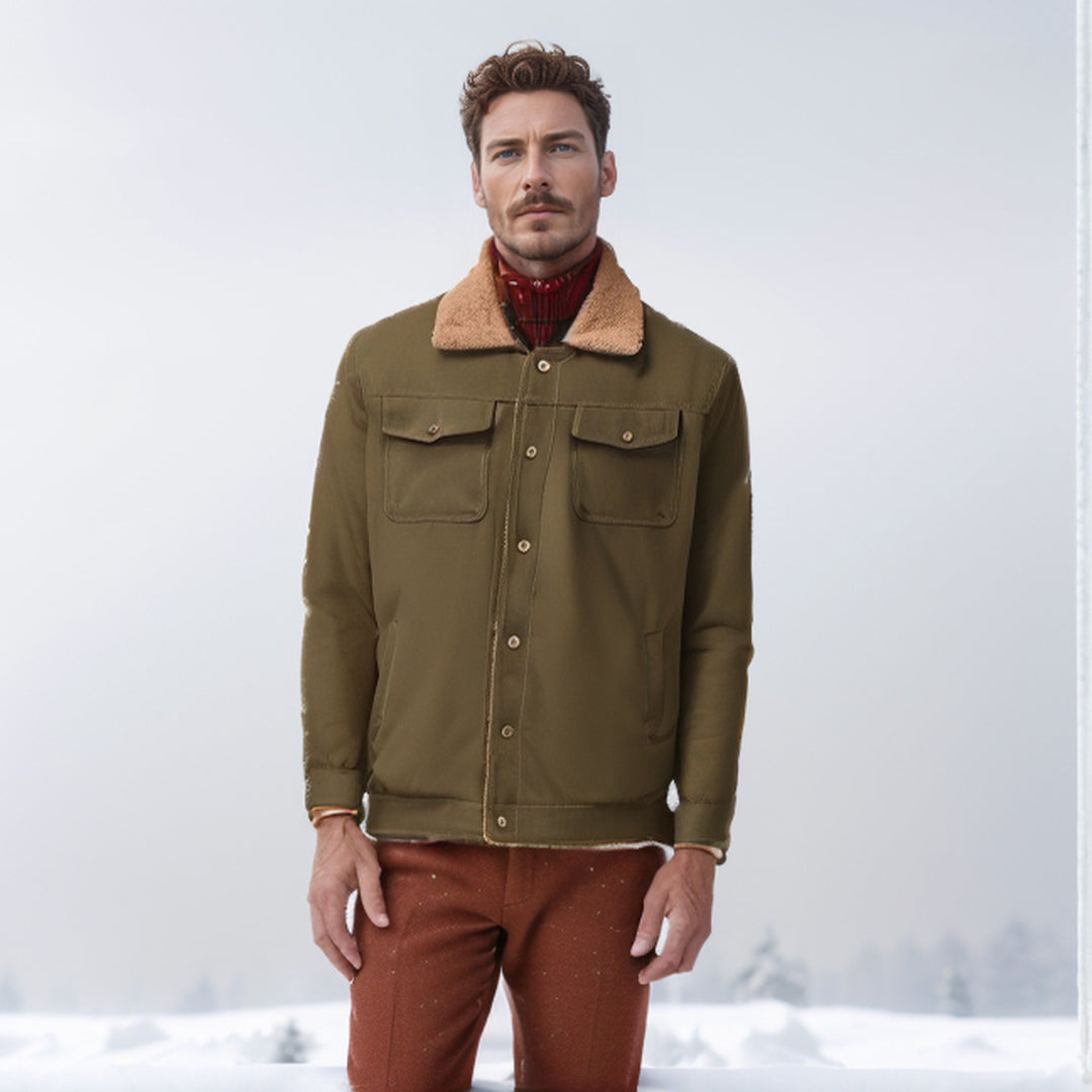 Herren Workwear-Jacke mit Teddykragen und Druckknopfleiste Nord Taschen