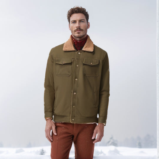 Herren Workwear-Jacke mit Teddykragen und Druckknopfleiste Nord Taschen