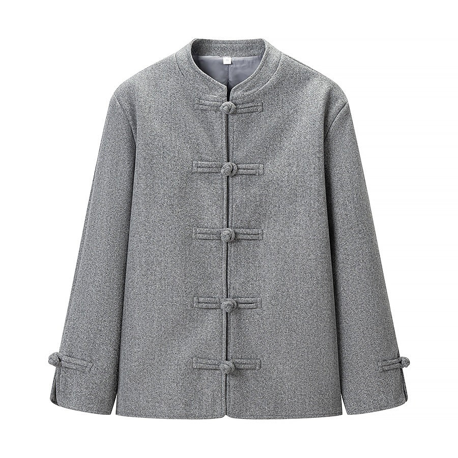 Damen Traditionelle kurz geschnittene Jacke mit Mandarin-Kragen und Knotenverschlüssen Nord Taschen
