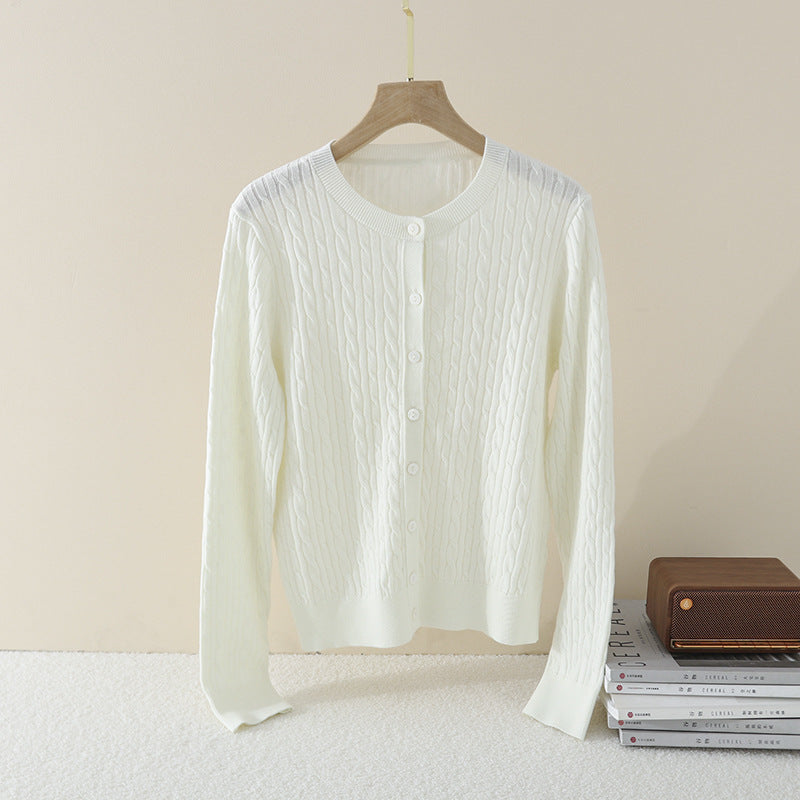 Damen Feiner Zopfmuster-Cardigan mit Rundhals und durchgehender Knopfleiste Nord Taschen