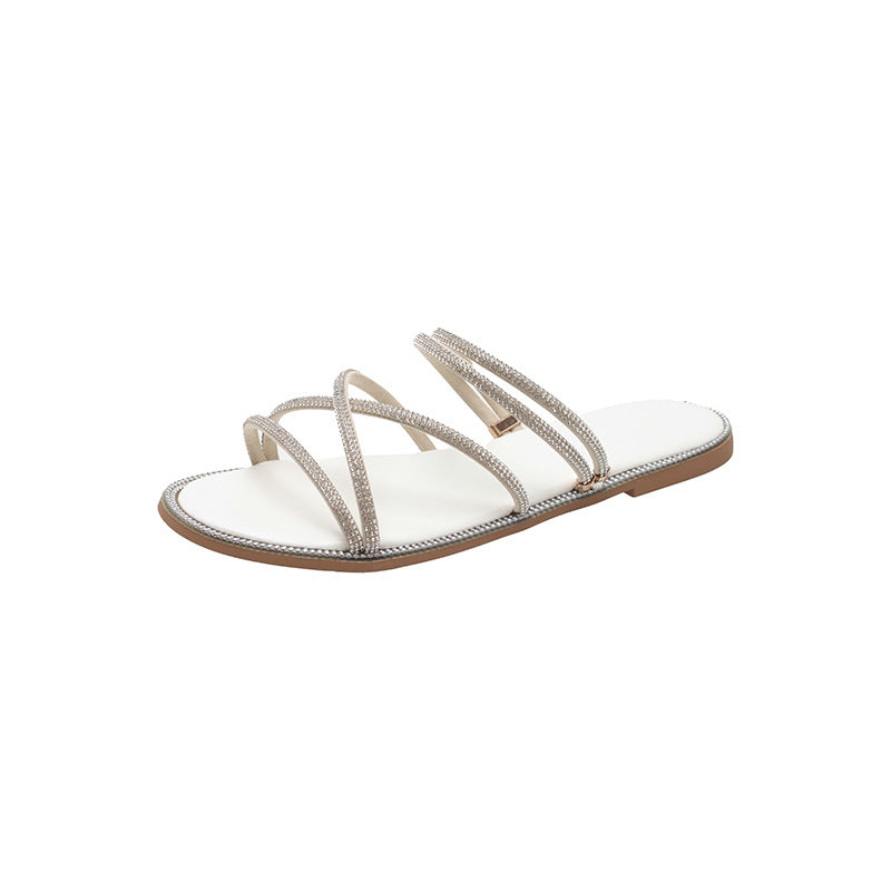 Damen Glamouröse Slide-Sandalen mit funkelnden Riemen und komfortablem Fußbett