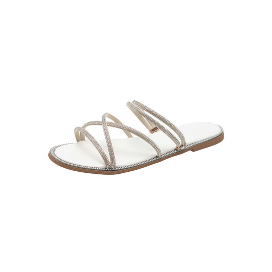 Damen Glamouröse Slide-Sandalen mit funkelnden Riemen und komfortablem Fußbett