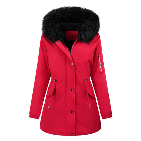 Damen Winterparka mit abnehmbarer Kunstfellkapuze und taillierender Kordelzug Nord Taschen
