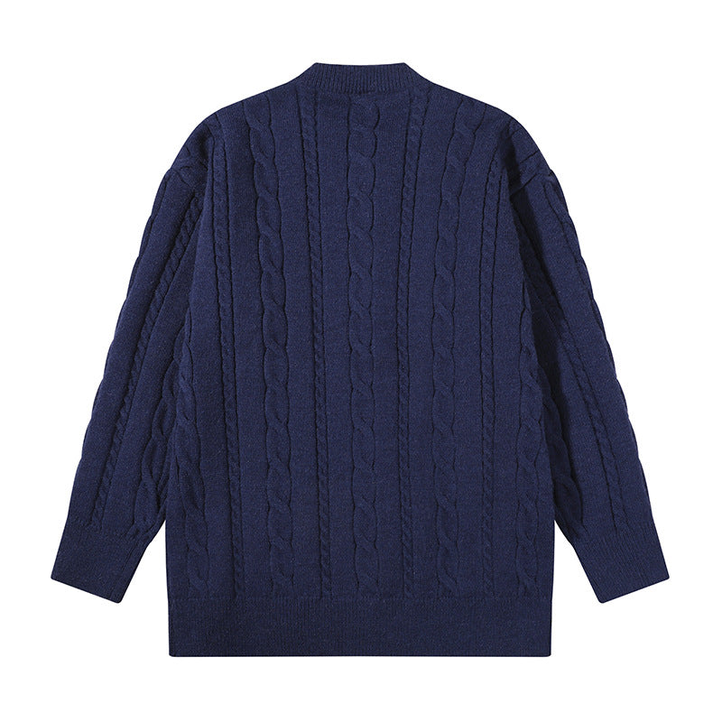 Unisex Übergroße Zopfmuster-Strickjacke mit Knopfleiste und Rundhalsausschnitt Nord Taschen