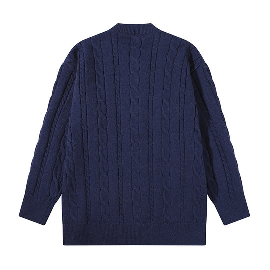 Unisex Übergroße Zopfmuster-Strickjacke mit Knopfleiste und Rundhalsausschnitt Nord Taschen