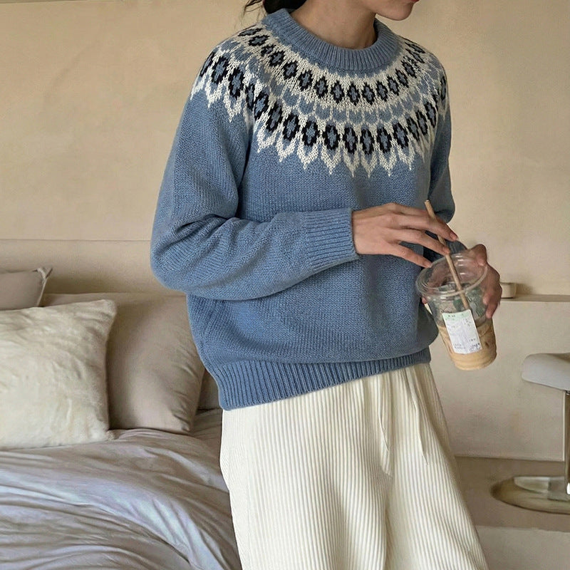 Damen Gemusterter Strickpullover Nord Taschen