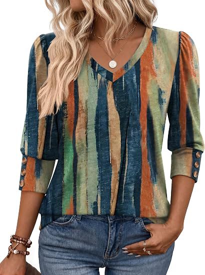 Damen Leopardenmuster V‑Neck Bluse mit 3/4-Ärmeln und geraffter Vorderpartie Nord Taschen