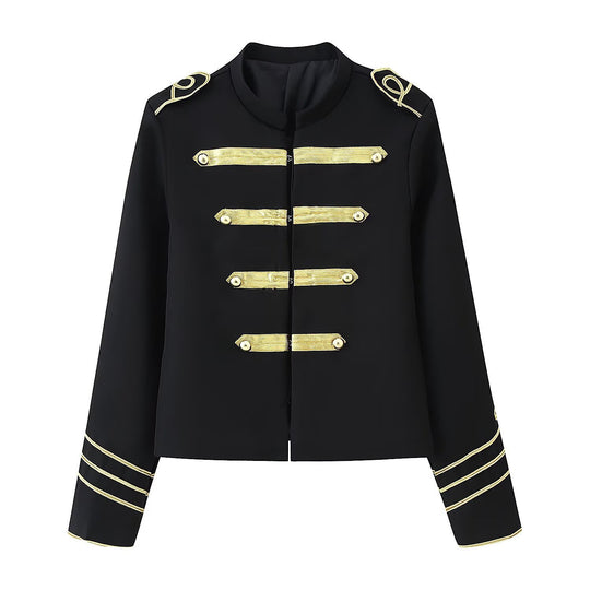 Damen Gekürzte Militärjacke mit goldbestickten Galons und Stehkragen Nord Taschen