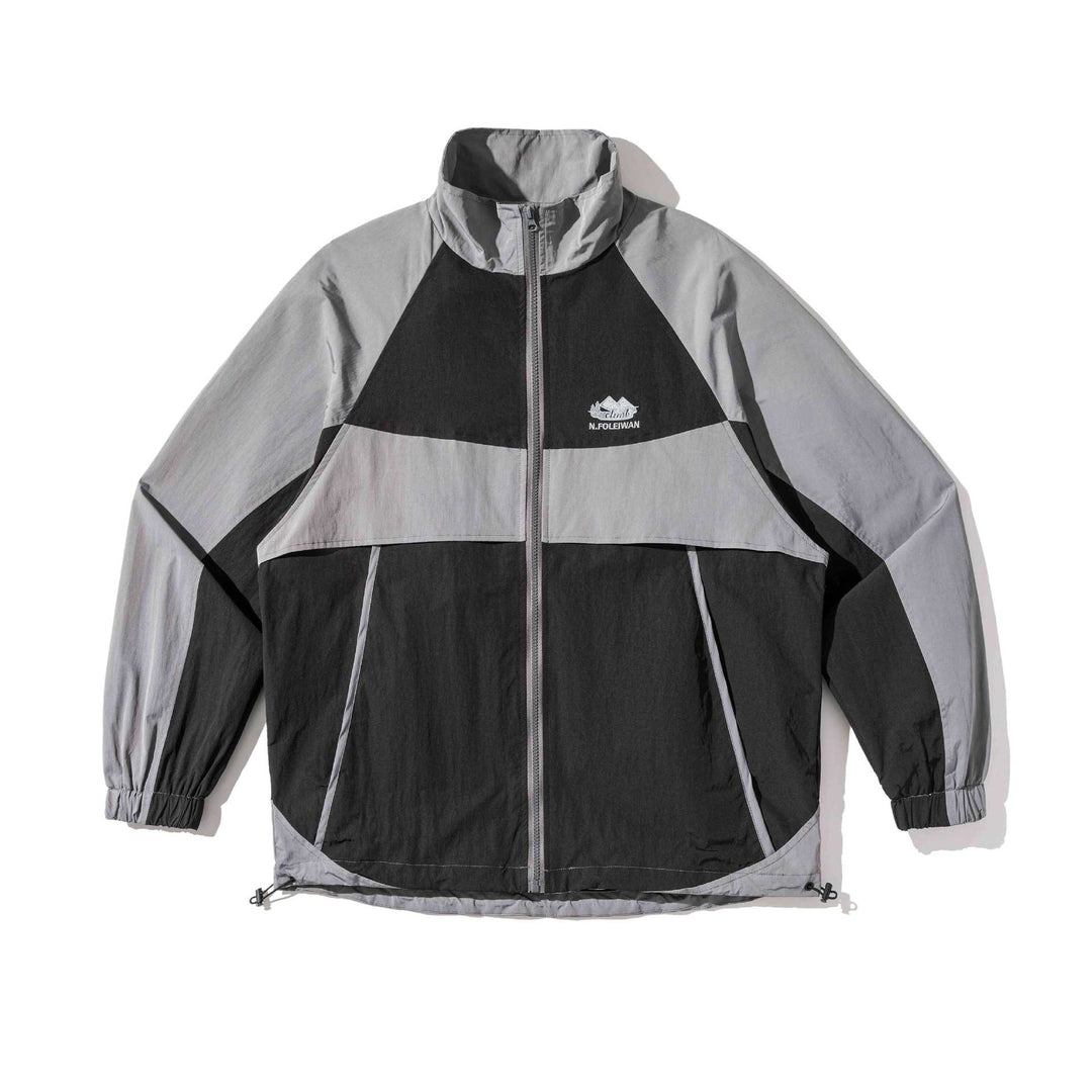 Unisex Leichte Colorblock-Windjacke im Boxy-Cut mit hohem Stehkragen und Kordelzugsaum Nord Taschen