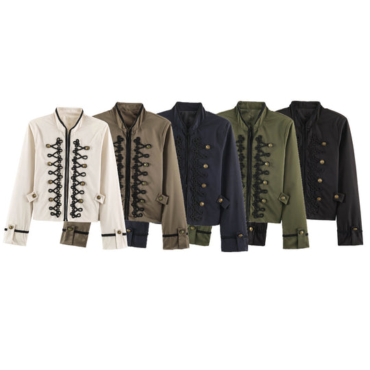 Damen Cropped-Kurzblazer im Kavallerie-Stil mit dekorativen Kordelriemen und Messingbuttons Nord Taschen