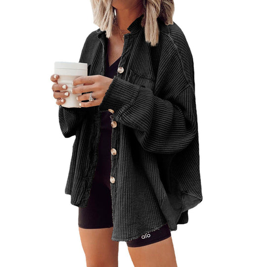 Damen Lässiges Overshirt mit Struktur und Druckknopfverschluss