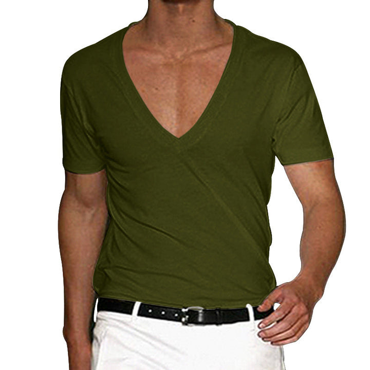 Herren nan tief ausgeschnittenes V-Ausschnitt Kurzarmshirt aus Baumwollstretch mit tailliertem Schnitt