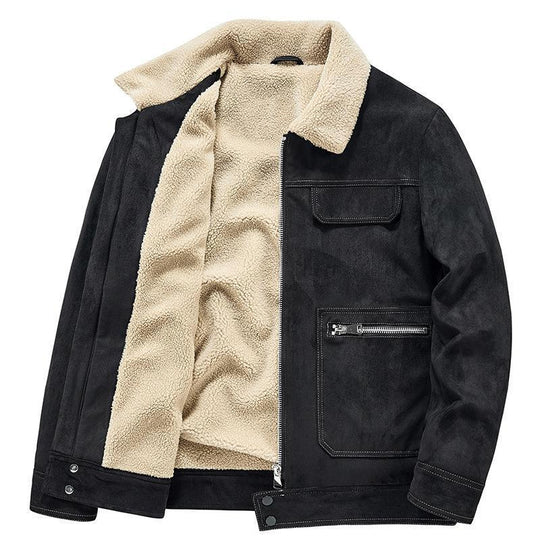 Herren Wildlederoptik-Jacke mit Teddyfutter, Kontrastnähten und Mehrfach-Taschen Nord Taschen