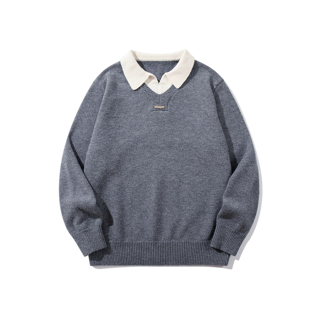 Herren Boxy-Strickpullover mit Polokragen und V‑Einsatz Nord Taschen