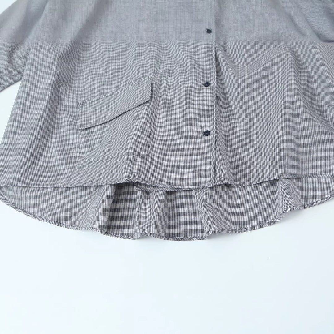 Damen Oversize-Bluse mit hohem Schalkragen und asymmetrischer Knopfleiste Nord Taschen