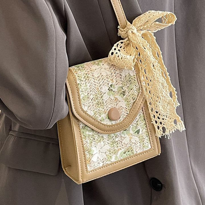 Damen Mini-Handtasche mit floralem Jacquard-Muster und verspieltem Kordelzug Nord Taschen