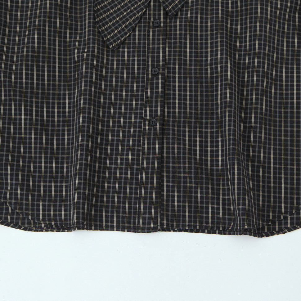 Damen Kariertes Blusenshirt mit Schluppe und weiter Passform Nord Taschen