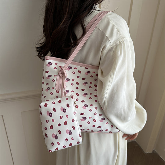 Damen elegante Strandtasche mit romantischem Lippenmuster Nord Taschen