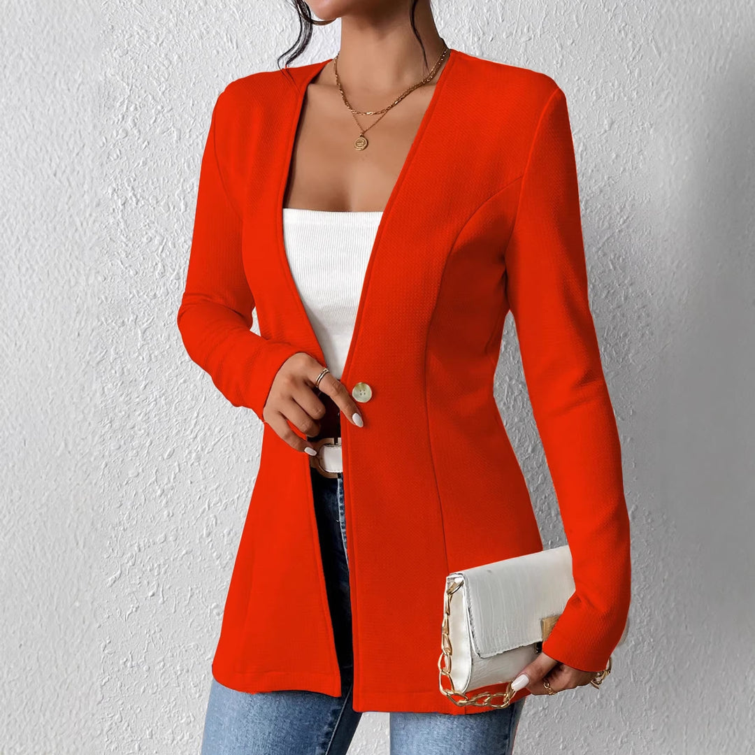 Damen Taillierter Longblazer mit V-Ausschnitt und Ein-Knopf-Verschluss Nord Taschen