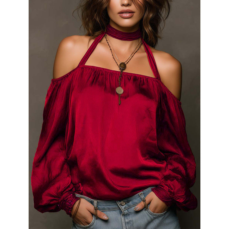 Damen Off-Shoulder Bluse mit voluminösen Ärmeln und Choker