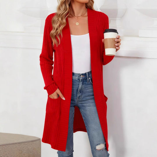 Damen Eleganter Strickcardigan mit offenen Front Nord Taschen