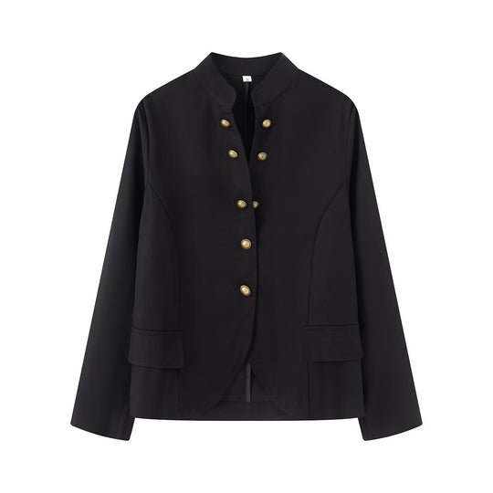 Damen Elegante Kurzjacke mit Stehkragen, Zierriegelknöpfen und Pattentaschen Nord Taschen