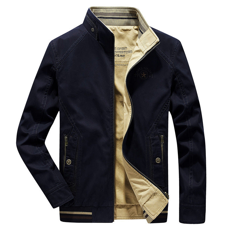 Herren leichte Canvas-Übergangsjacke mit Stehkragen, Reißverschluss und geripptem Saum Nord Taschen