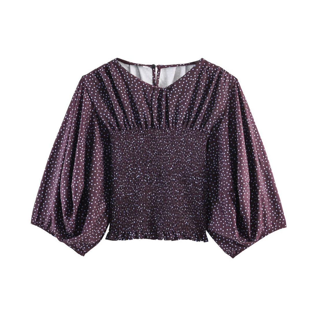 Damen Gepunktete Carmen-Bluse mit Smok-Taille und voluminösen Ballonärmeln Nord Taschen