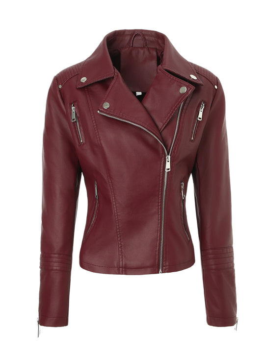 Damen Taillierte Bikerjacke aus softem Kunstleder mit gesteppter Schulter- und Ärmelpartie Nord Taschen
