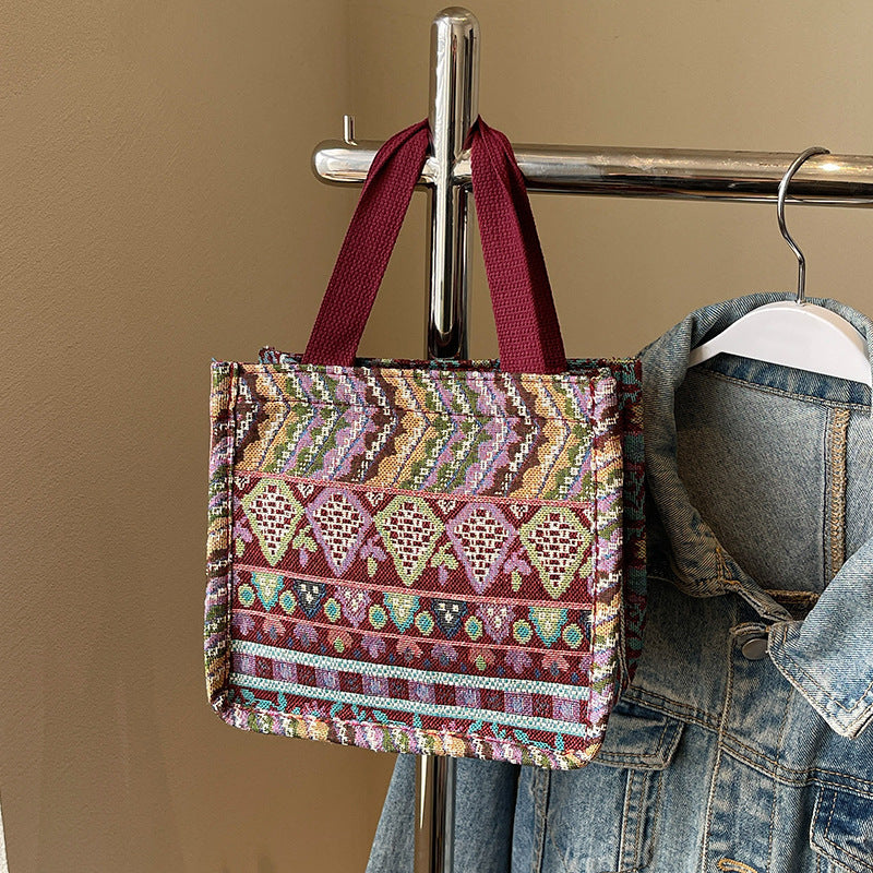 Damen Trendige Jute-Tasche mit buntem Ethnomuster Nord Taschen