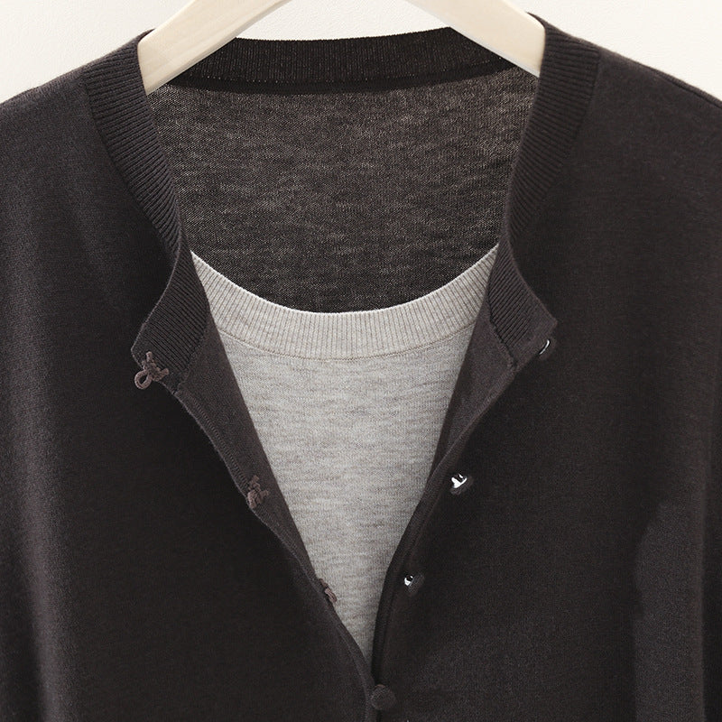 Damen Zweilagiger Strickcardigan mit innenliegendem Top und feiner Rippenkante Nord Taschen